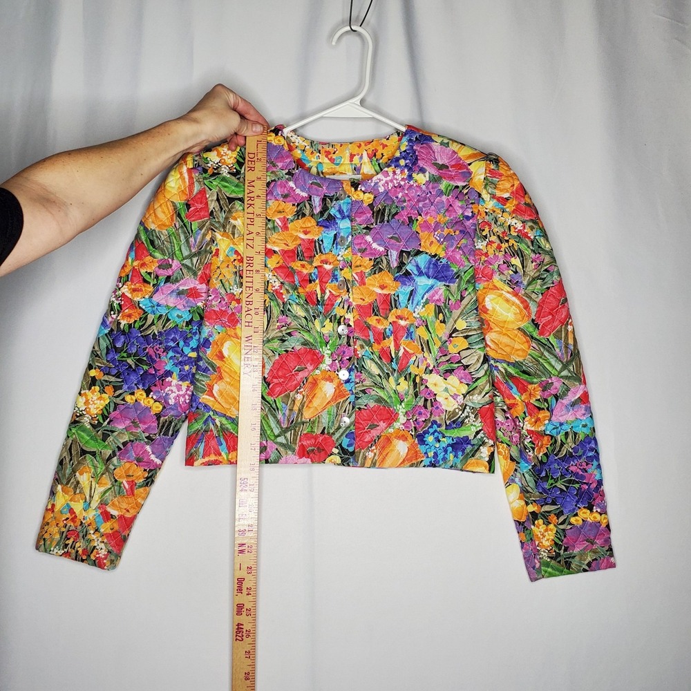 Jeffrey Dara Linda Hutton Quilted Floral Crop Blazer 9/10 Country Cottagecore 90 - Picture 10 of 14